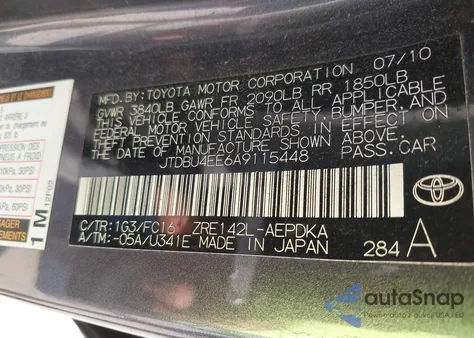 2010 Toyota Corolla S/Le/Xle from USA, damaged, VIN JTDBU4EE6A9115448